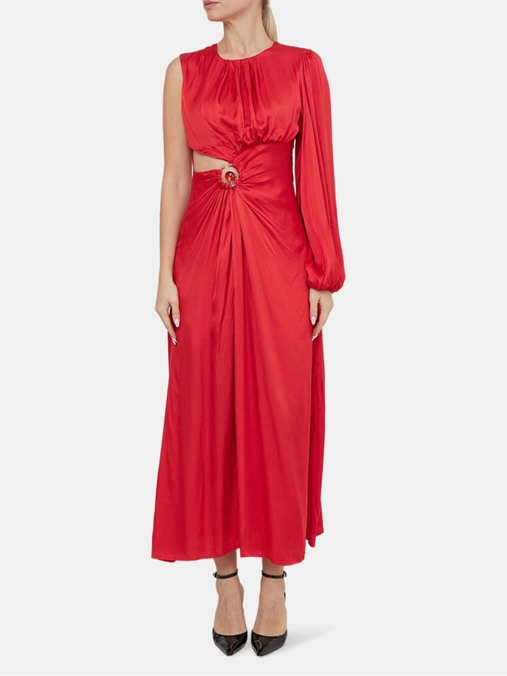 FARM Rio Asymmetrical one shoulder cut out maxi dress Red M